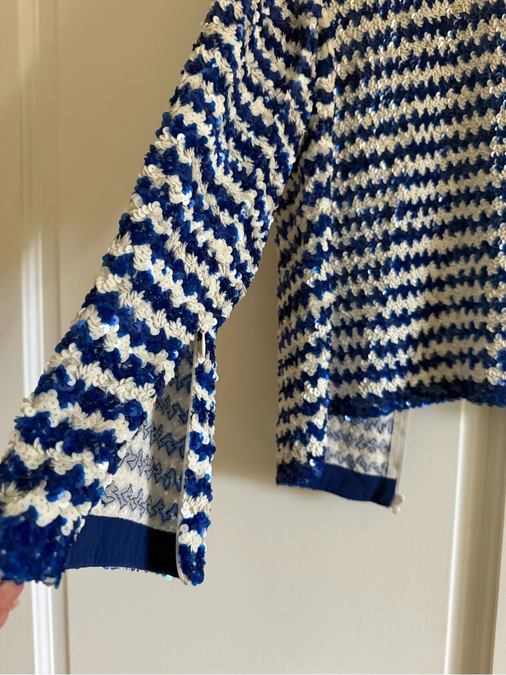 ASHISH all over sequin stripe blue white top designer Luxury M retrofete - Picture 3 of 7